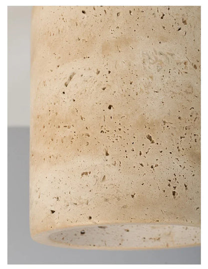 Travertine & Walnut Ceiling Light – Wabi-Sabi Japandi Flush Mount Lamp | Natural Ambient Interior Lighting