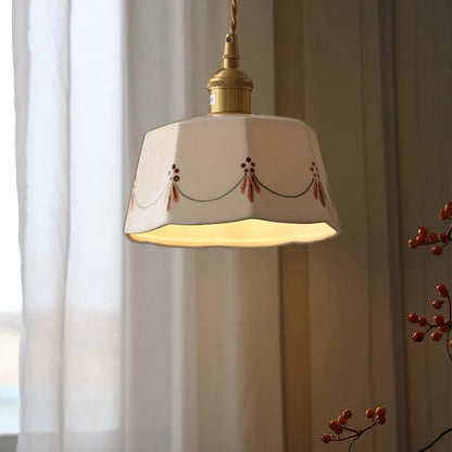 Japanese Ceramic Pendant Light with Brass Finish – Retro Minimalist Hanging Lamp | Warm Ambient Interior Lighting