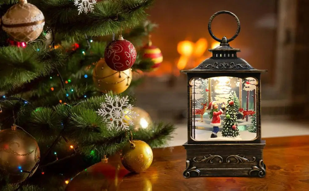 LumiGlobe LED Snow Lantern – Rotating Christmas Lantern with Snow Globe Effect