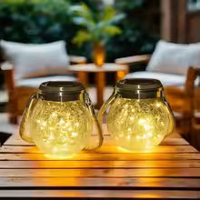 Set of 3 Solar-Powered Crackle Glass Garden Lights – Elegant Outdoor Solar Lighting