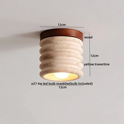 Travero Flush Ceiling Light – Wabi-Sabi Travertine Stone Lamp | Minimalist Natural Lighting for Modern Interiors