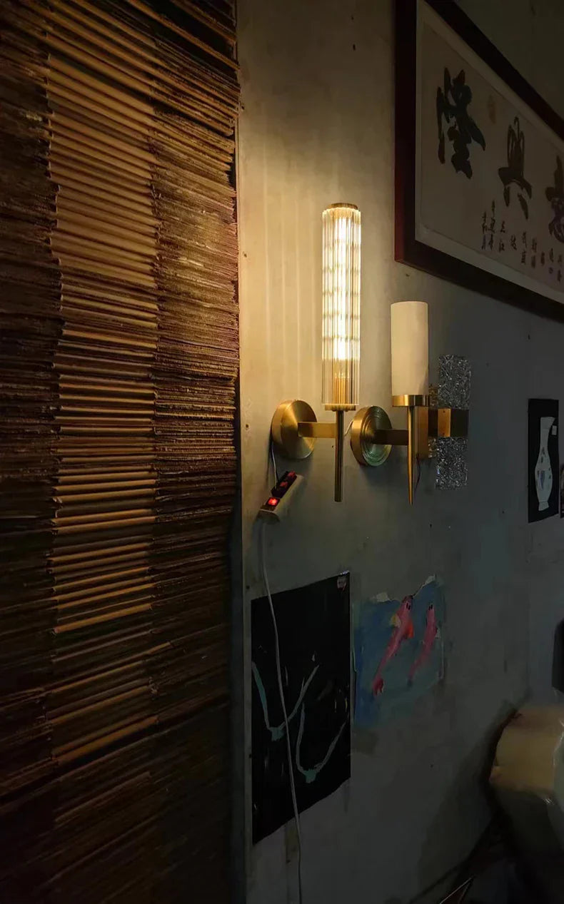 Modern Clear Glass Wall Light – Gold Brass E14 LED Wall Lamp for Bedrooms, Hallways & Bathrooms
