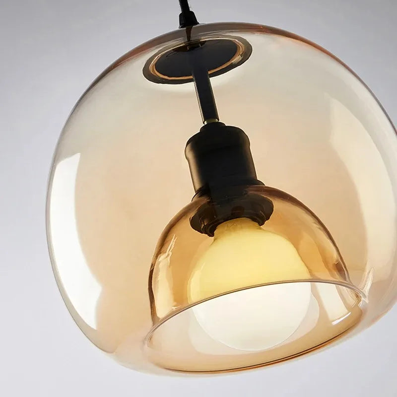 Amber Glass Pendant Light – Modern E27 Ceiling Lamp | Warm Ambient Lighting | Elegant Contemporary Interior Feature