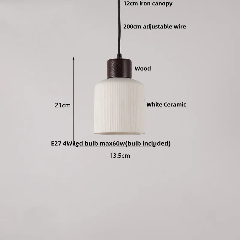 Ceramic & Wood Pendant Light – Modern Nordic LED Hanging Lamp | Natural Contemporary Lighting