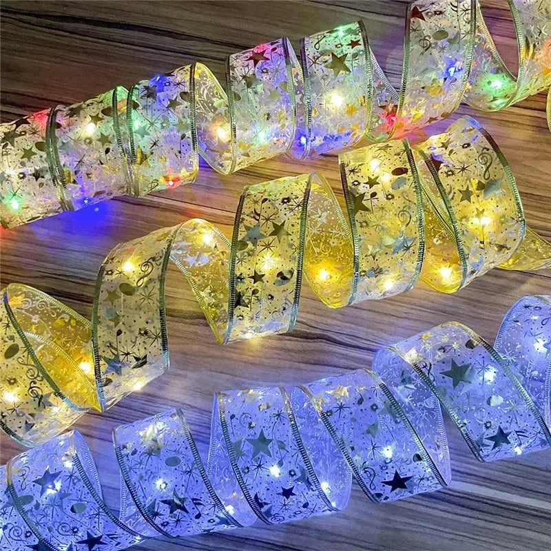 LumiRibbon Gold LED Ribbon String Lights – Decorative Lighted Ribbon for Christmas Trees, Gifts & Festive Displays
