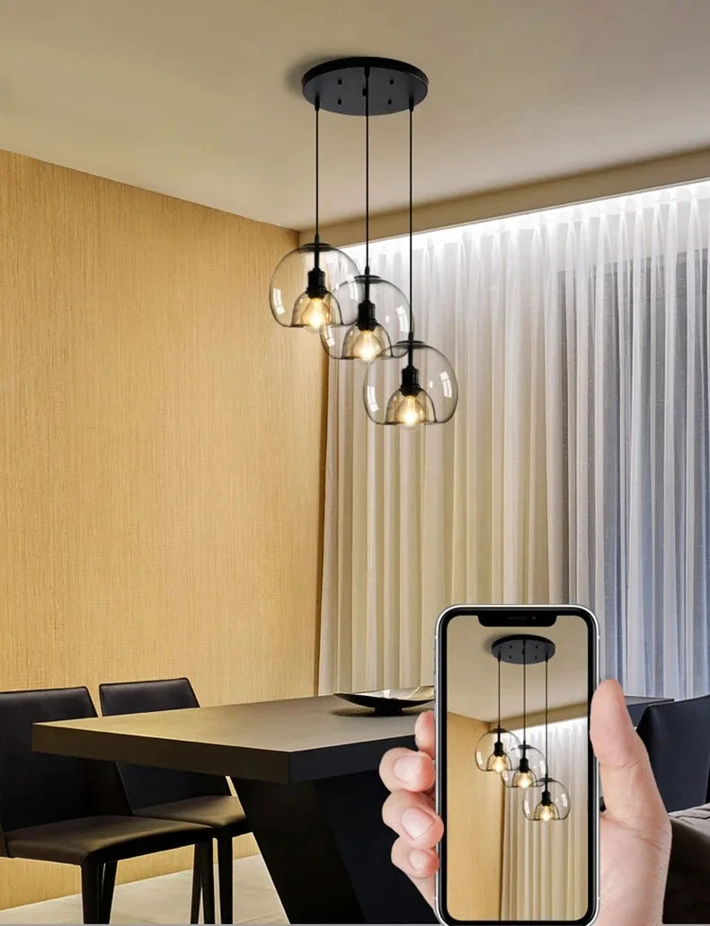 Amber Glass Pendant Light – Modern E27 Ceiling Lamp | Warm Ambient Lighting | Elegant Contemporary Interior Feature