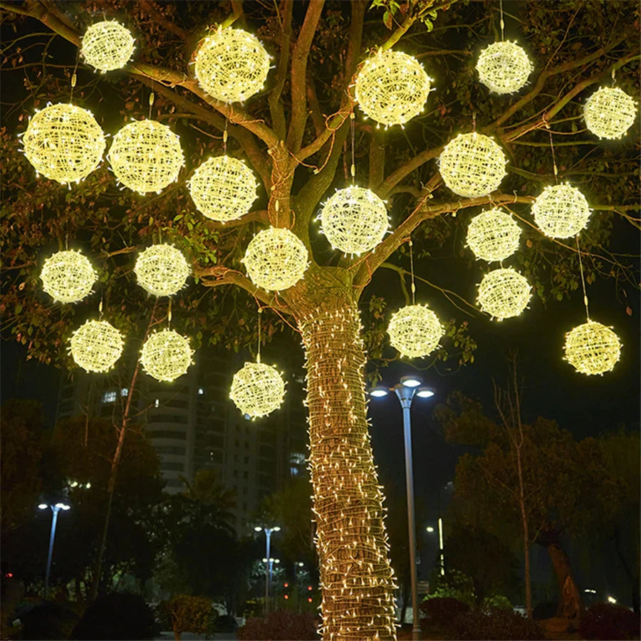 LED Rattan Ball String Lights – Outdoor Fairy Lights for Gardens, Weddings, Patios, Trees & Festive Decorations