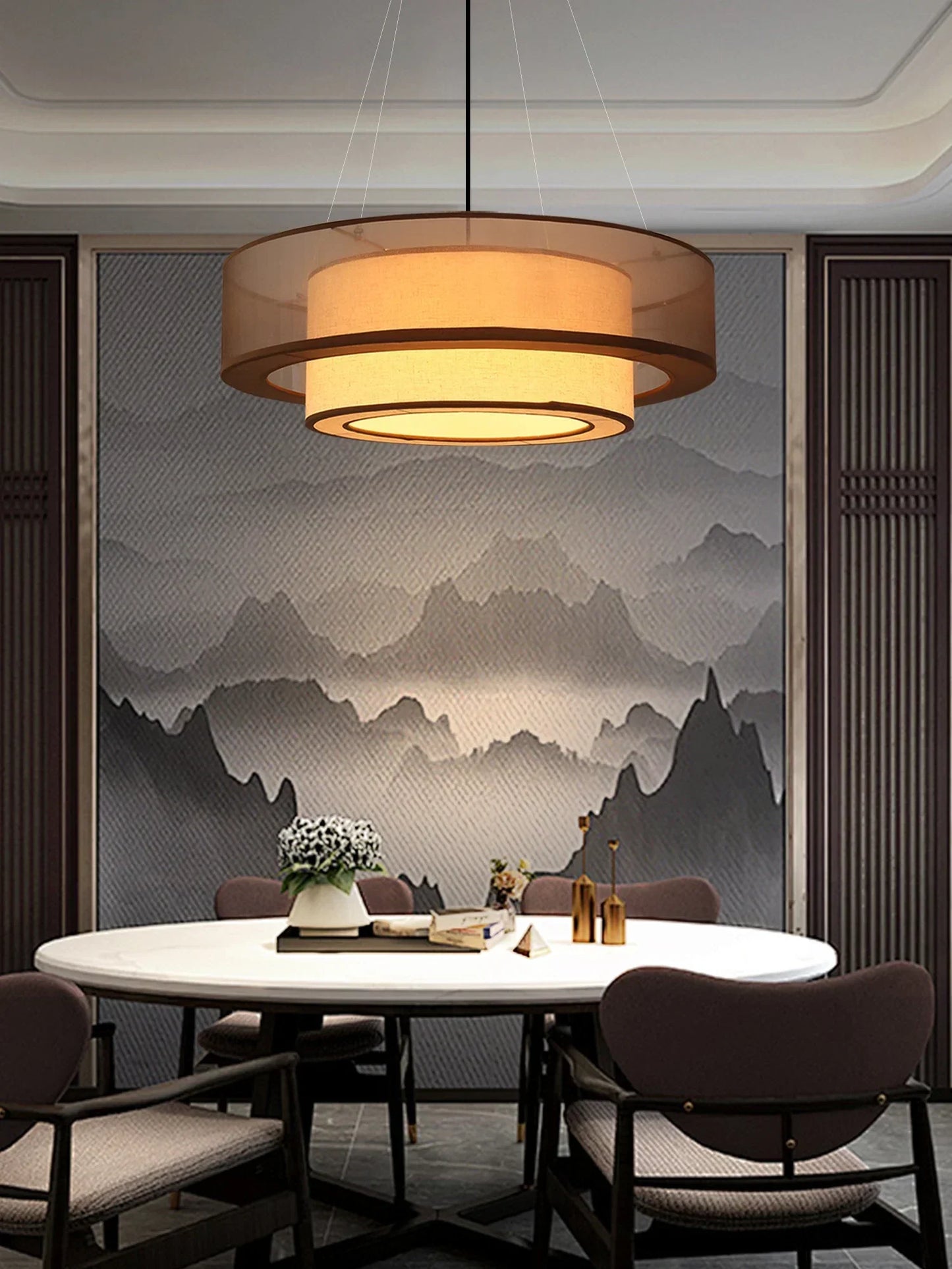 Veloura Silk Pendant Light – Luxury Beige Hanging Ceiling Lamp | Soft Ambient Lighting for Modern Interiors