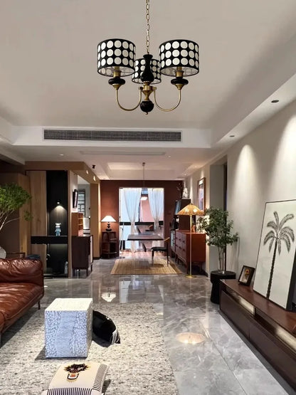 Traditional Copper Chandelier with Fabric Shades – Luxury Classic Ceiling Light | Elegant Ambient Lighting