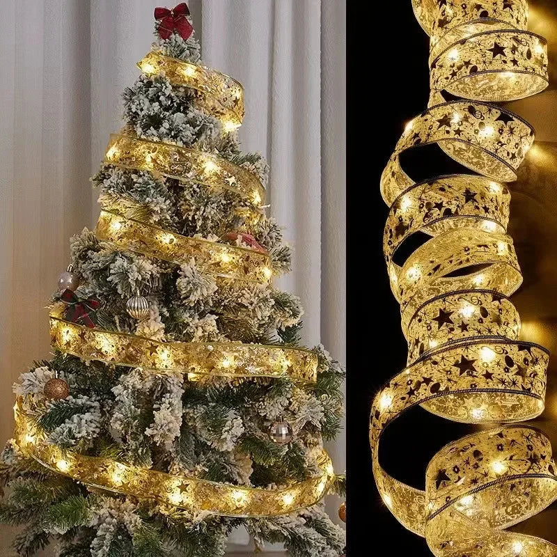 LumiRibbon Gold LED Ribbon String Lights – Decorative Lighted Ribbon for Christmas Trees, Gifts & Festive Displays