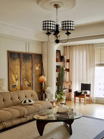 Traditional Copper Chandelier with Fabric Shades – Luxury Classic Ceiling Light | Elegant Ambient Lighting