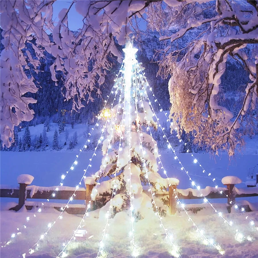LumiCascade LED Star Waterfall String Lights – 350 LEDs, 8 Lighting Modes | Outdoor, Garden, Patio & Christmas Decoration
