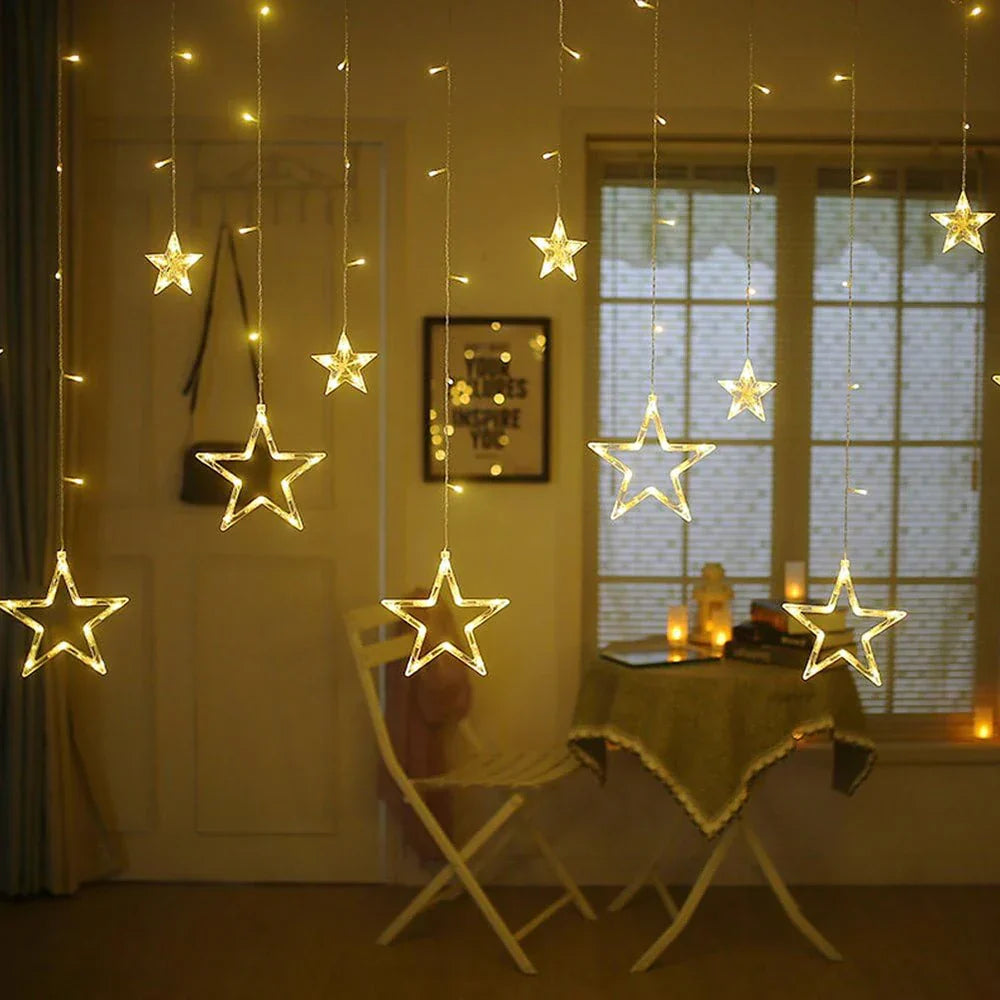StellaGlow LED Star Icicle Lights – 3.5M Decorative Curtain Lights | Indoor & Outdoor Festive Lighting