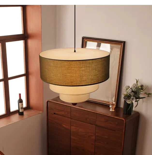 Boho Fabric Pendant Light – Wooden Ceiling Lamp | Warm Ambient Lighting | Rustic Modern Interior Décor