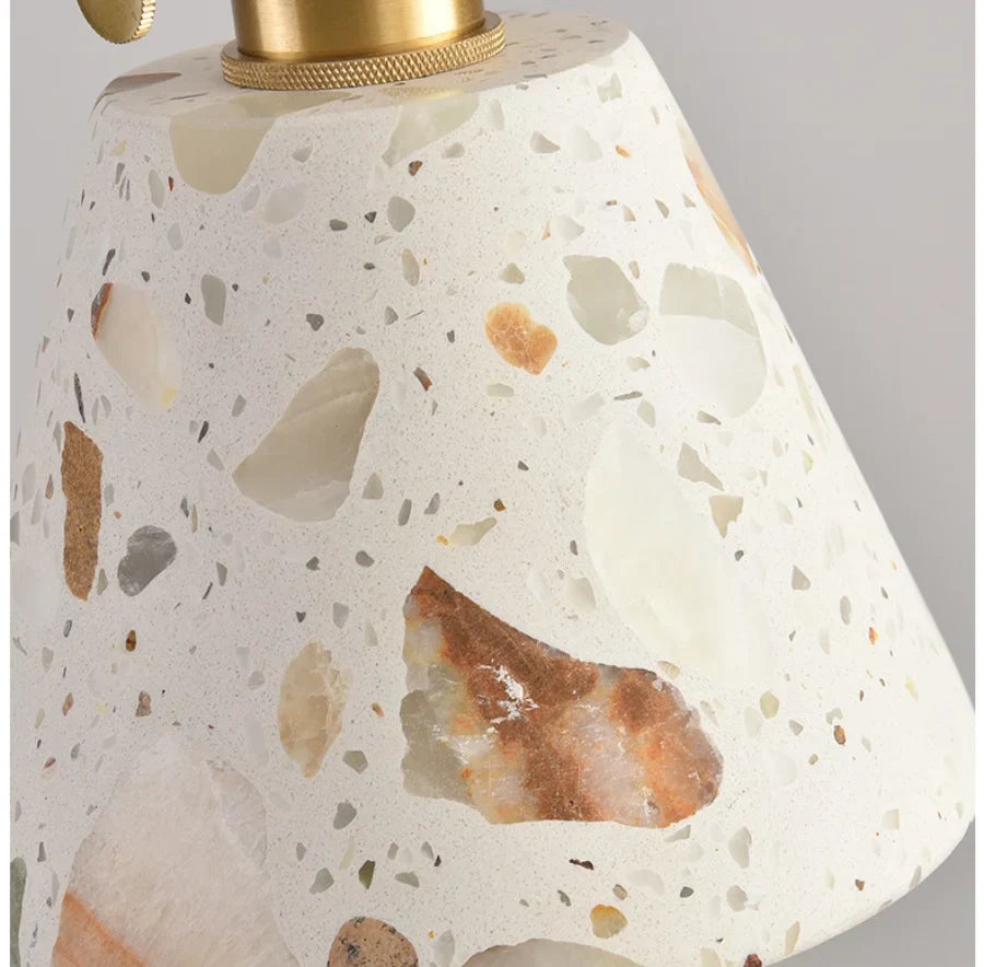 Terrazzo Stone Pendant Light with Copper Detail – Modern LED Ceiling Lamp | Contemporary Designer Lighting