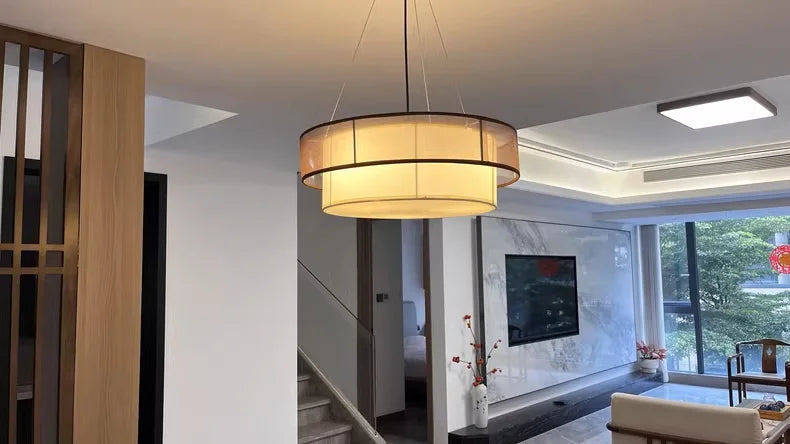 Veloura Silk Pendant Light – Luxury Beige Hanging Ceiling Lamp | Soft Ambient Lighting for Modern Interiors