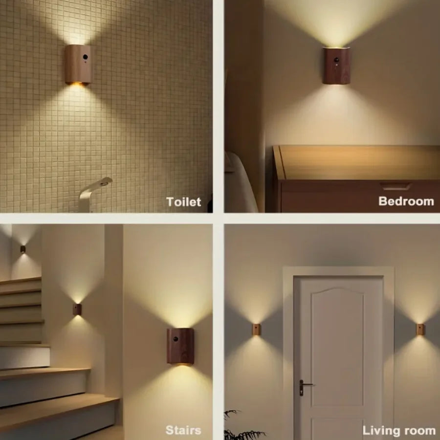NordVale Sensor Wall Light – Wooden LED Motion Sensor Lamp | Modern Up & Down Ambient Lighting
