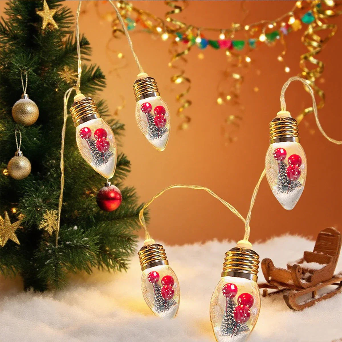 FrostGlobe LED Snow Globe String Lights – Festive Christmas Fairy Lights | Battery-Powered Holiday Decoration