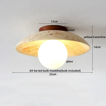 Travero Flush Ceiling Light – Wabi-Sabi Travertine Stone Lamp | Minimalist Natural Lighting for Modern Interiors