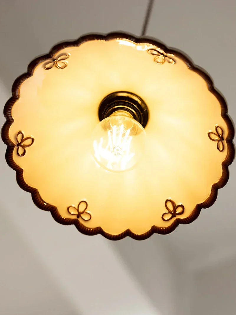 Dark Green Ceramic Pendant Light with Copper Finish – Retro Nordic Ceiling Lamp | Elegant Ambient Lighting