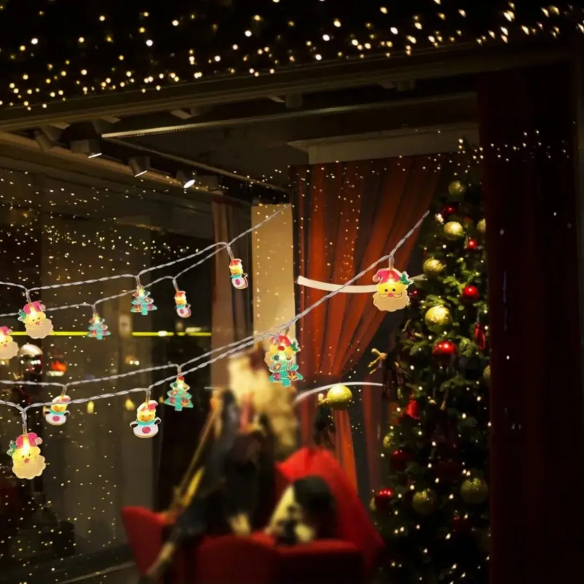 LumiWeih LED Christmas String Lights – Snowman, Christmas Tree & Santa Fairy Lights for Festive Indoor Décor