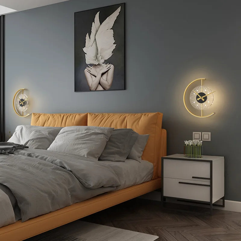 Nordic Wall Light with Clock Design – Modern LED Wall Lamp | Decorative Ambient Lighting | Scandinavian Interior Accent