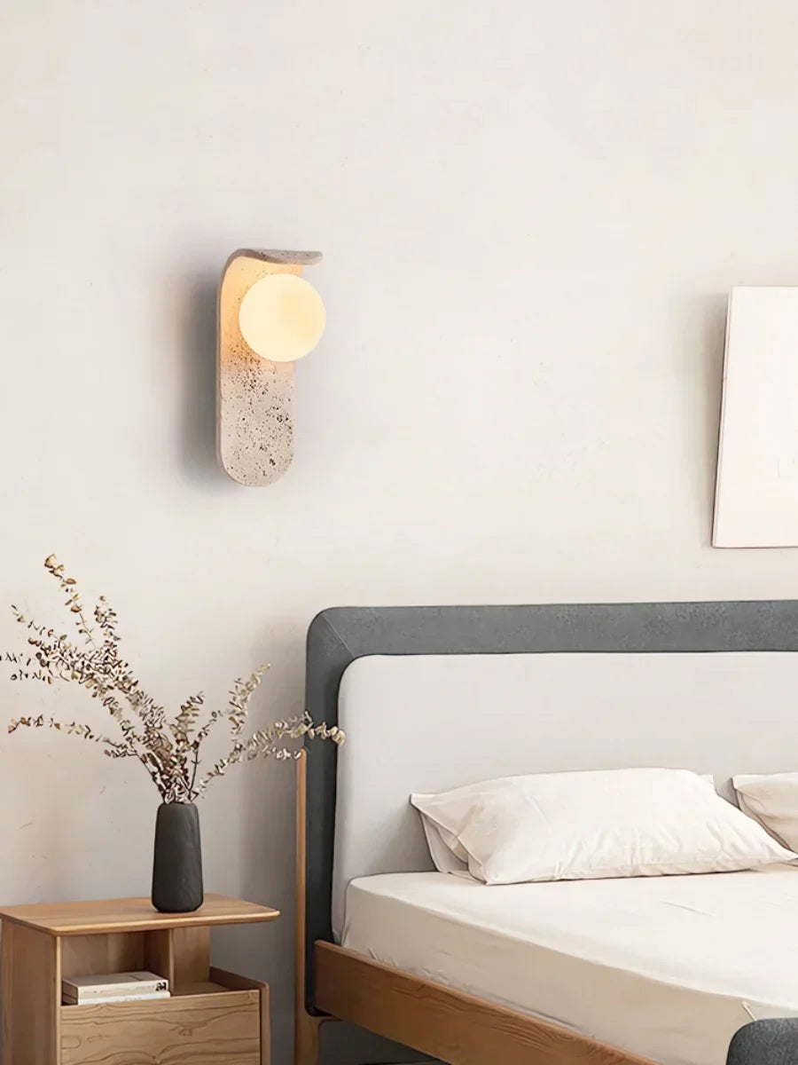 Cavora Stone Wall Light – Scandinavian Glass & Natural Stone Sconce | Up & Down Ambient Lighting | Contemporary Interior Design