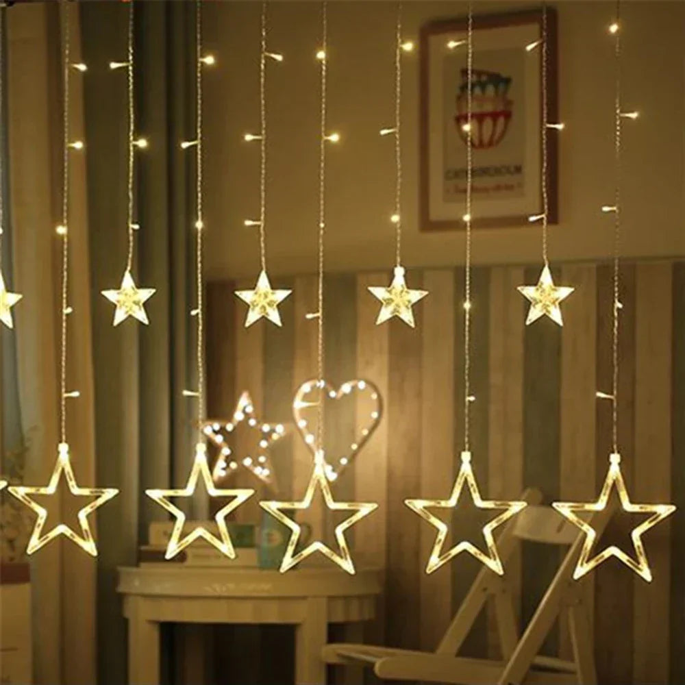 StellaGlow LED Star Icicle Lights – 3.5M Decorative Curtain Lights | Indoor & Outdoor Festive Lighting