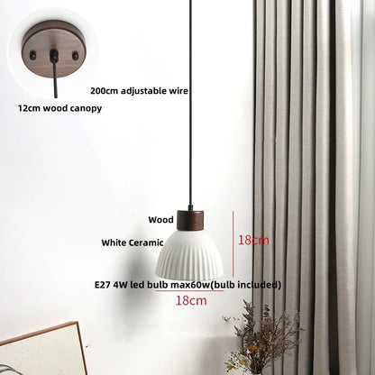 Ceramic & Wood Pendant Light – Modern Nordic LED Hanging Lamp | Natural Contemporary Lighting