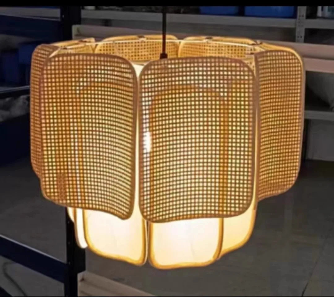 Wabi Sabi Rattan Pendant Light – Handwoven Bamboo Ceiling Lamp | Natural Ambient Lighting | Japandi Boho Interior Décor