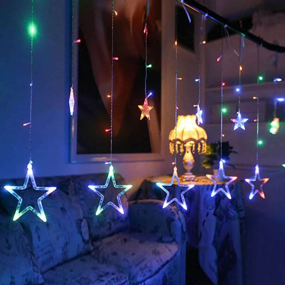 StellaGlow LED Star Icicle Lights – 3.5M Decorative Curtain Lights | Indoor & Outdoor Festive Lighting