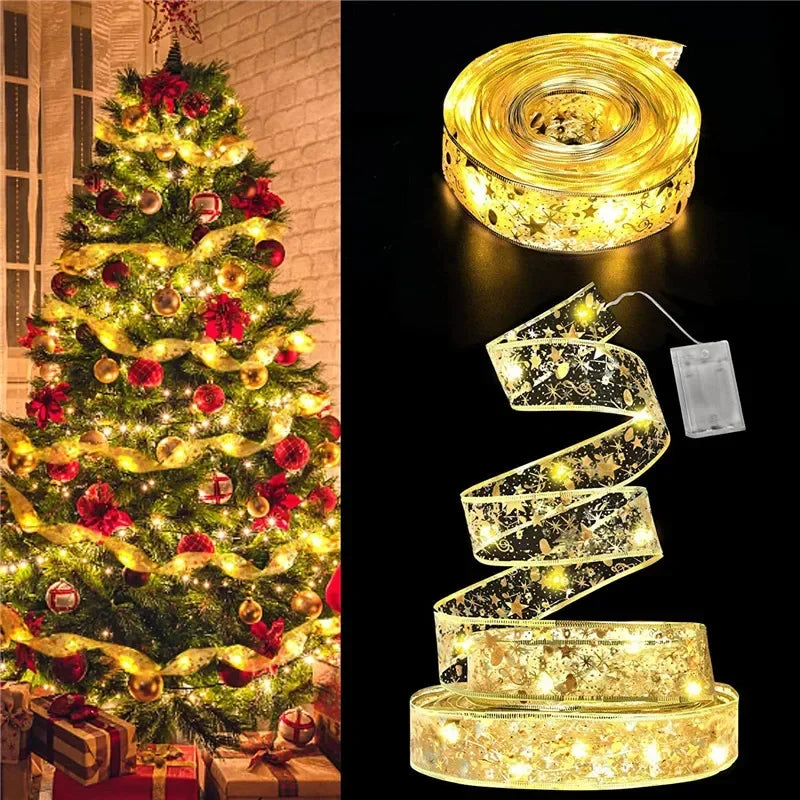 LumiRibbon Gold LED Ribbon String Lights – Decorative Lighted Ribbon for Christmas Trees, Gifts & Festive Displays