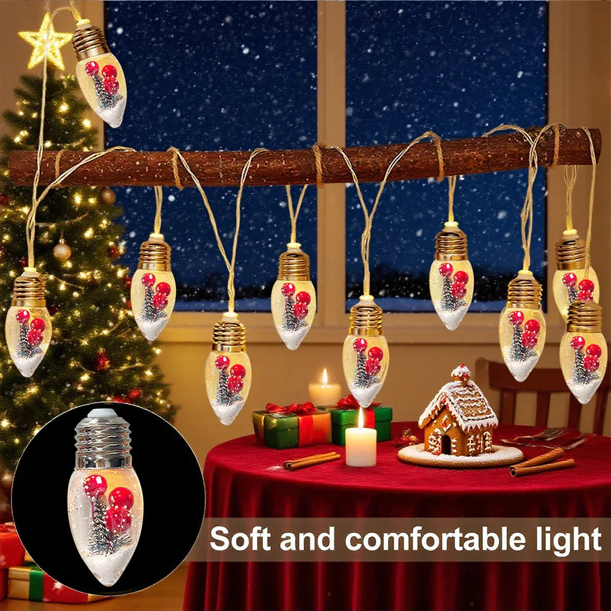 FrostGlobe LED Snow Globe String Lights – Festive Christmas Fairy Lights | Battery-Powered Holiday Decoration