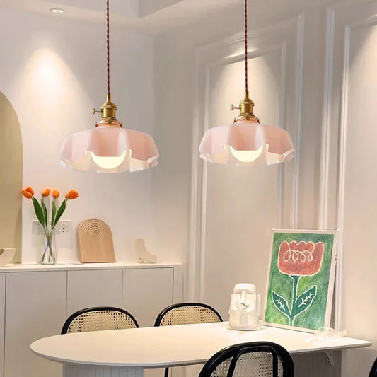 Cream Petal Glass Pendant Light – Scandinavian E27 Ceiling Lamp | Elegant Ambient Lighting | Contemporary Dining Room Feature