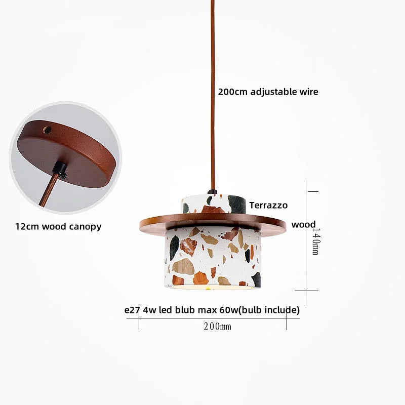 Terrazzo Stone Pendant Light with Copper Detail – Modern LED Ceiling Lamp | Contemporary Designer Lighting