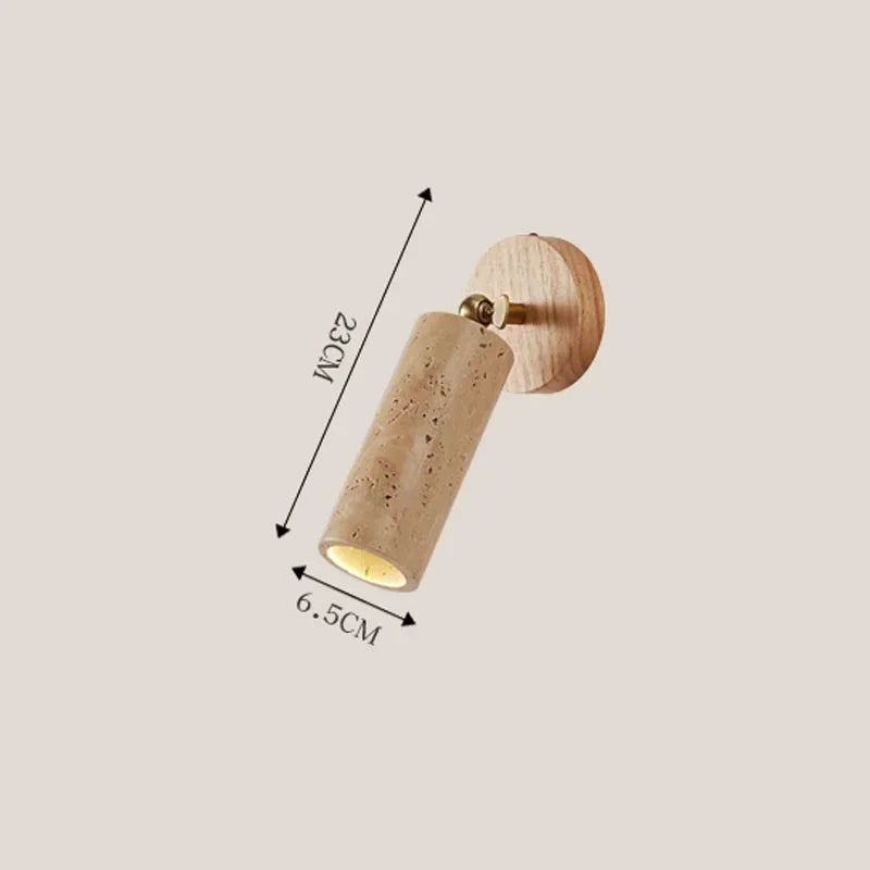 Travertine & Wood Ceiling Spotlight – Wabi-Sabi LED Flush Mount Light | Japandi Accent Interior Lighting