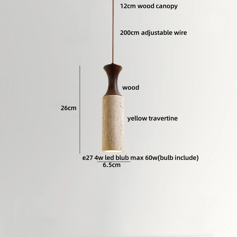 Wabiora Pendant Light – Travertine Stone & Wood Ceiling Lamp | Japandi Ambient Lighting | Natural Interior Harmony