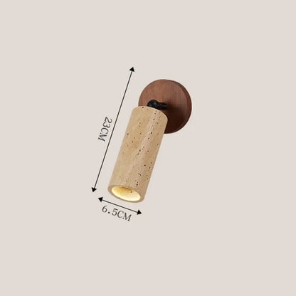 Travertine & Wood Ceiling Spotlight – Wabi-Sabi LED Flush Mount Light | Japandi Accent Interior Lighting