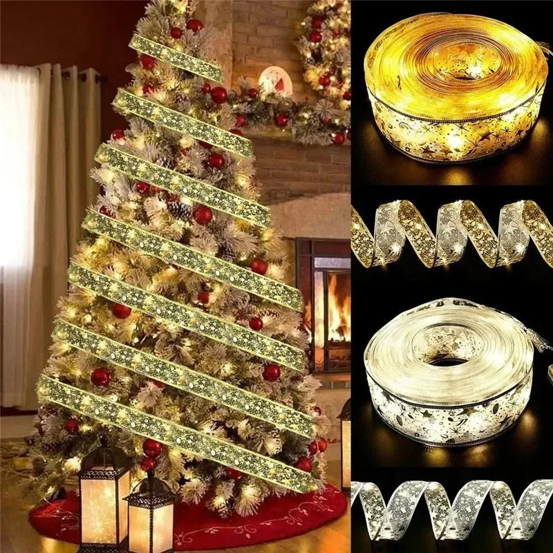 LumiRibbon Gold LED Ribbon String Lights – Decorative Lighted Ribbon for Christmas Trees, Gifts & Festive Displays