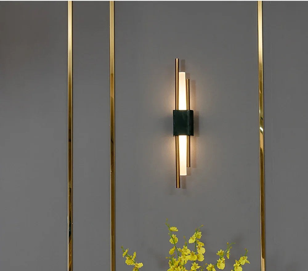 Marble LED Wall Light with Gold & Black Finish – Modern Luxury Wall Sconce | Elegant Ambient Interior Lighting