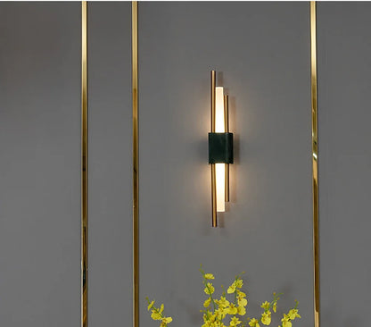 Marble LED Wall Light with Gold & Black Finish – Modern Luxury Wall Sconce | Elegant Ambient Interior Lighting
