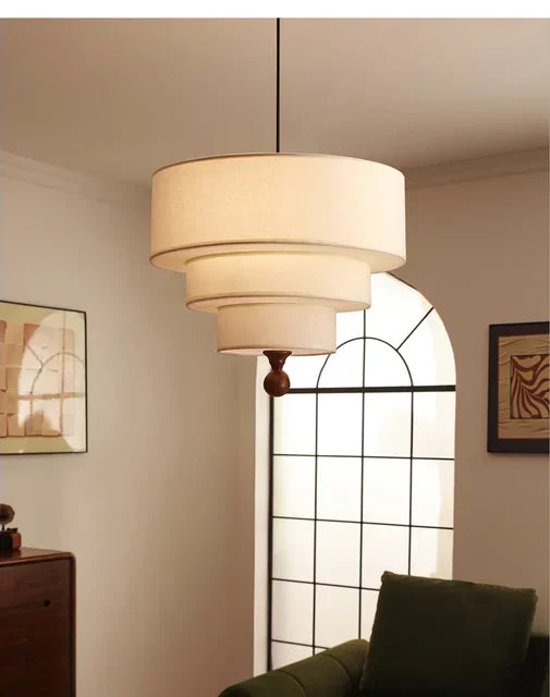 Boho Fabric Pendant Light – Wooden Ceiling Lamp | Warm Ambient Lighting | Rustic Modern Interior Décor