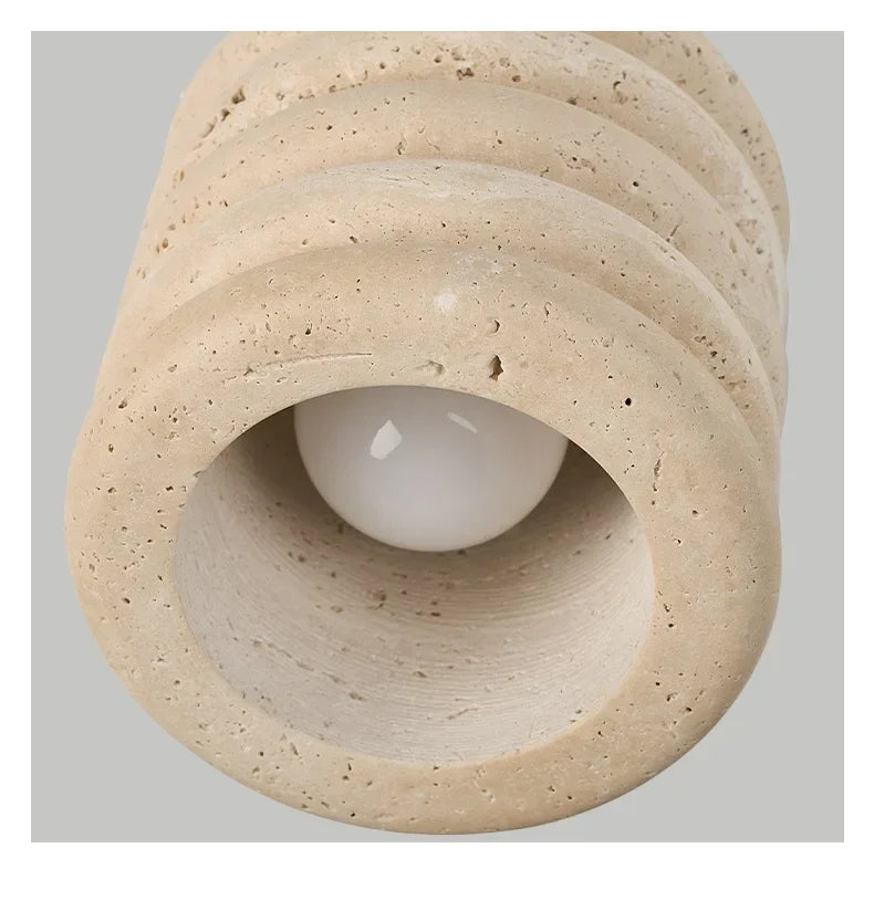 Travertine & Walnut Ceiling Light – Wabi-Sabi Japandi Flush Mount Lamp | Natural Ambient Interior Lighting