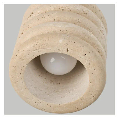 Travertine & Walnut Ceiling Light – Wabi-Sabi Japandi Flush Mount Lamp | Natural Ambient Interior Lighting