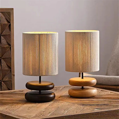 Japanese Wood Table Lamp with Jute Detail – Minimalist LED Bedside Light | Warm Zen Interior Lighting