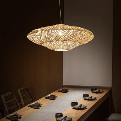 AetherRattan Pendant Light – Wabi-Sabi Rattan Ceiling Lamp | Japanese Nordic UFO Lighting for Elegant Interiors