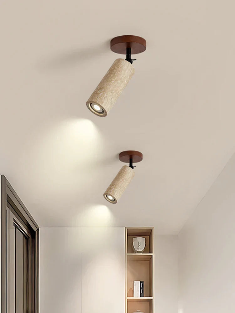 Travero Flush Ceiling Light – Wabi-Sabi Travertine Stone Lamp | Minimalist Natural Lighting for Modern Interiors
