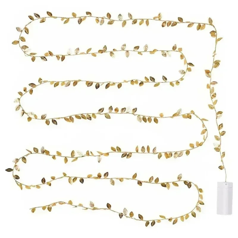 AureaLeaf LED Gold Leaf String Lights – Battery-Powered Decorative Fairy Lights for Home & Festive Celebrations