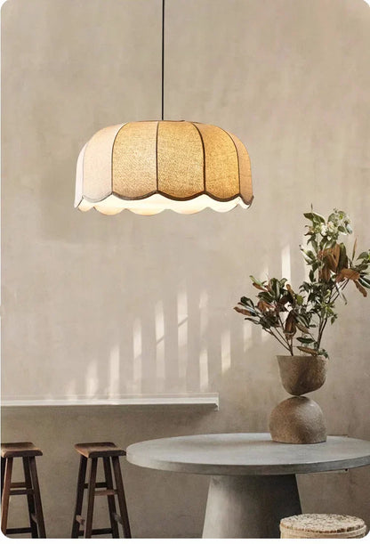 Hoshira Linen Pendant Light – Japandi Wabi-Sabi Ceiling Lamp | Soft Ambient LED Lighting for Modern Interiors