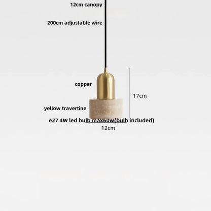 Travertine Stone Pendant Light with Copper Finish – Nordic LED Hanging Lamp | Warm Contemporary Lighting